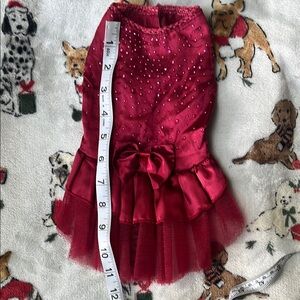 Red Dog Dress with Rhinestones and Bow